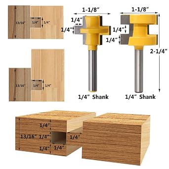 Yakamoz 1/4 Inch Shank Set of 2 Pieces Matched Tongue Groove Router Bit Set Woodworking Tool Carbide Milling Cutter