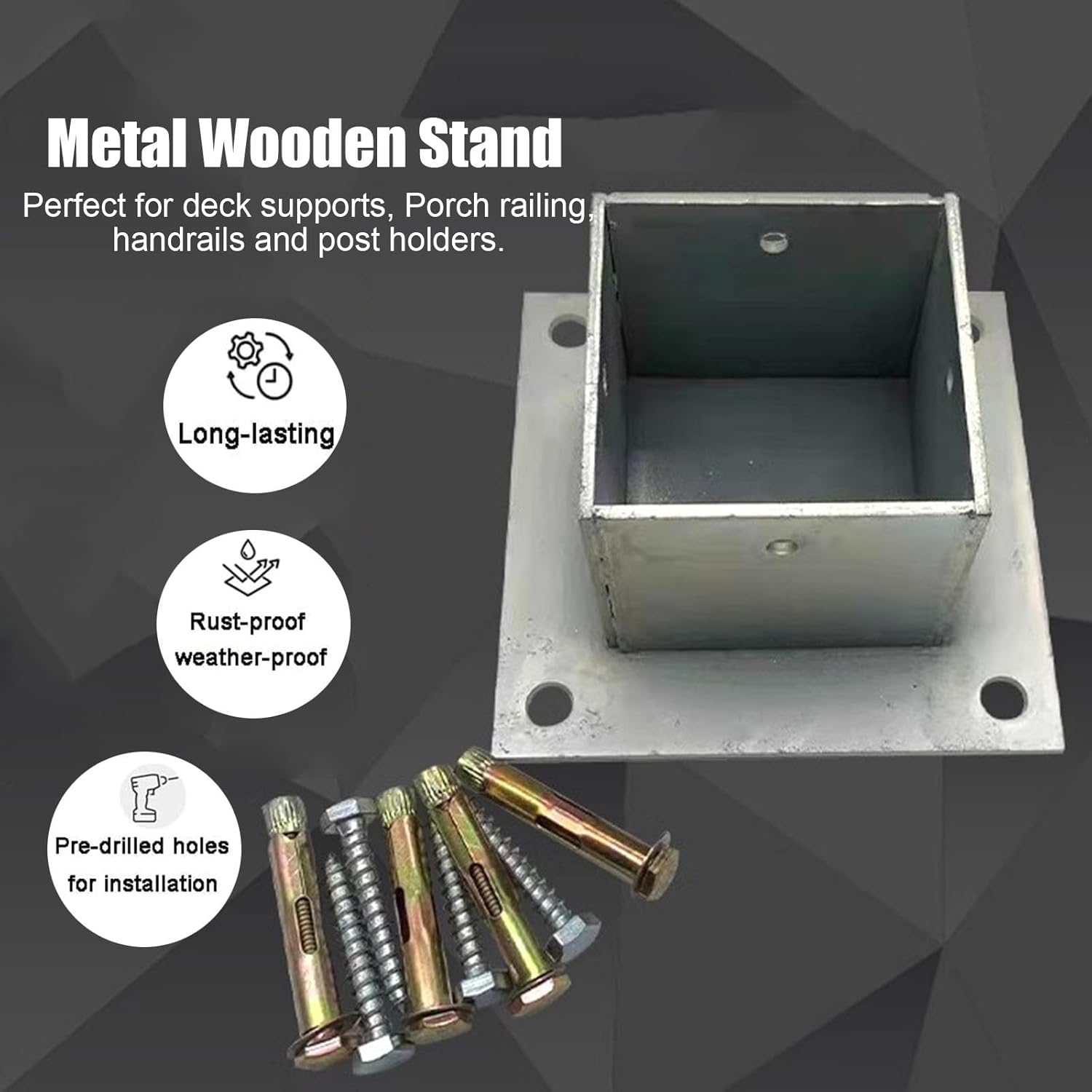 2pcs Stainless Steel Fence Post Base Bracket, Adjustable Concrete Anchor for Deck Railing, Vinyl Fence, Mailbox Support, Fits 50-200mm Posts, 40x40mm Plate