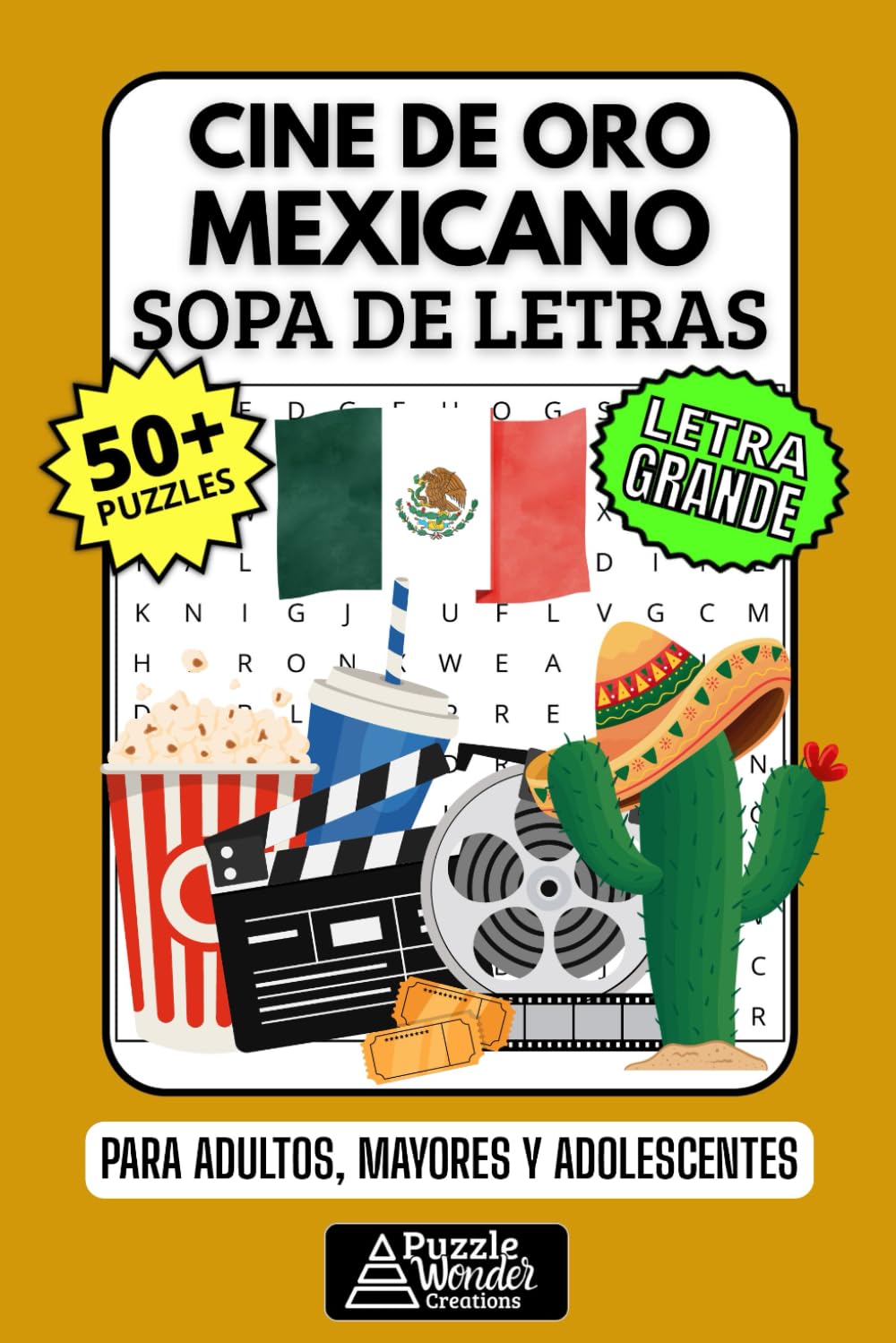 Cine de Oro Mexicano Sopa de Letras: 50+ Puzzles en Español, Busca Palabras con Letra Grande sobre Películas y Estrellas, Pasatiempo Relajante para Adultos, Mayores y Adolescentes