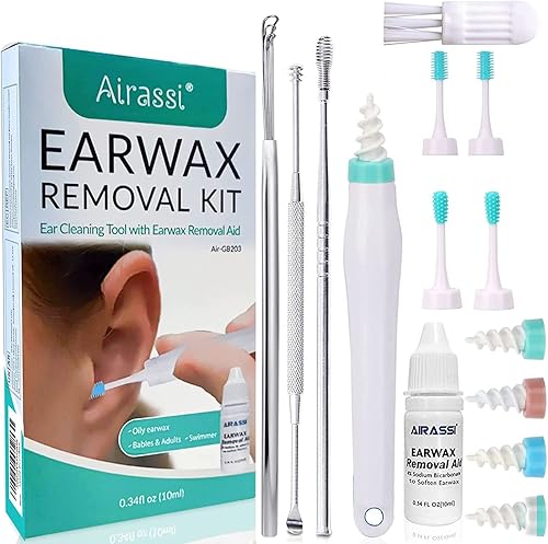 Removedor de cera de oído con ayuda para eliminar cera de oído y 8 cabezales de repuesto incluidos, 4 microcerdas reutilizables y 4 cabezales de