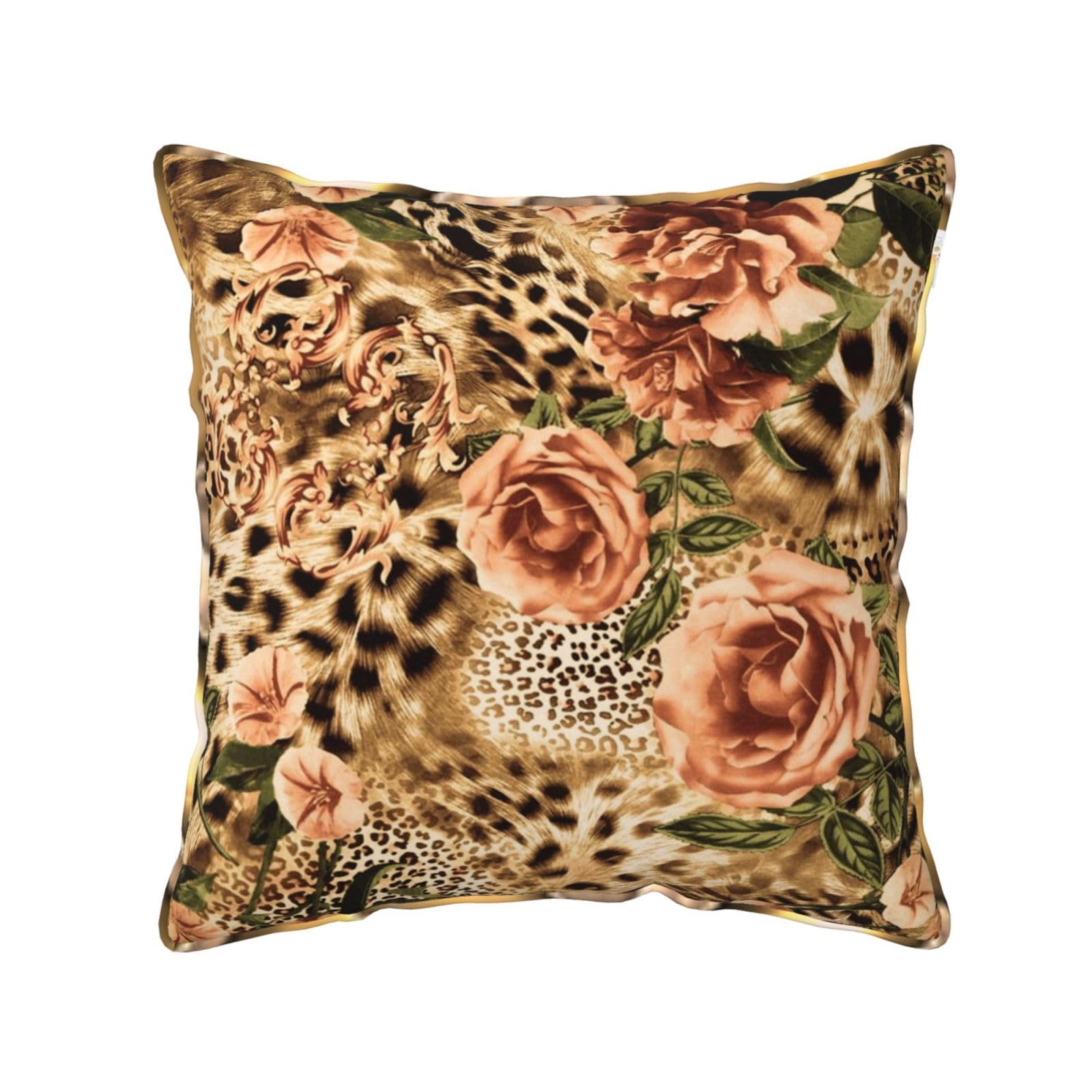 AUBKFELD Striped Leopard Printed Velvet Cushion Cover 40x40 CM with Gold Edging Strip, Square Pillowcase Soft Throw Pillow Covers Case Decorative for Living Room Sofa Couch Bed Bench