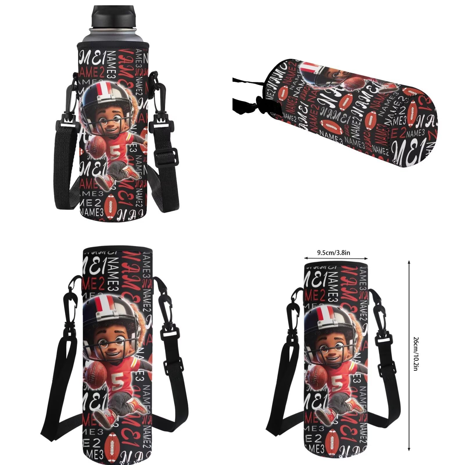 Howilath Zaino per bambini ragazze ragazzi con set portapranzo isolato, set di zaino per la scuola elementare 4 in 1, Nome personalizzato Football Player Boy, L, Classico