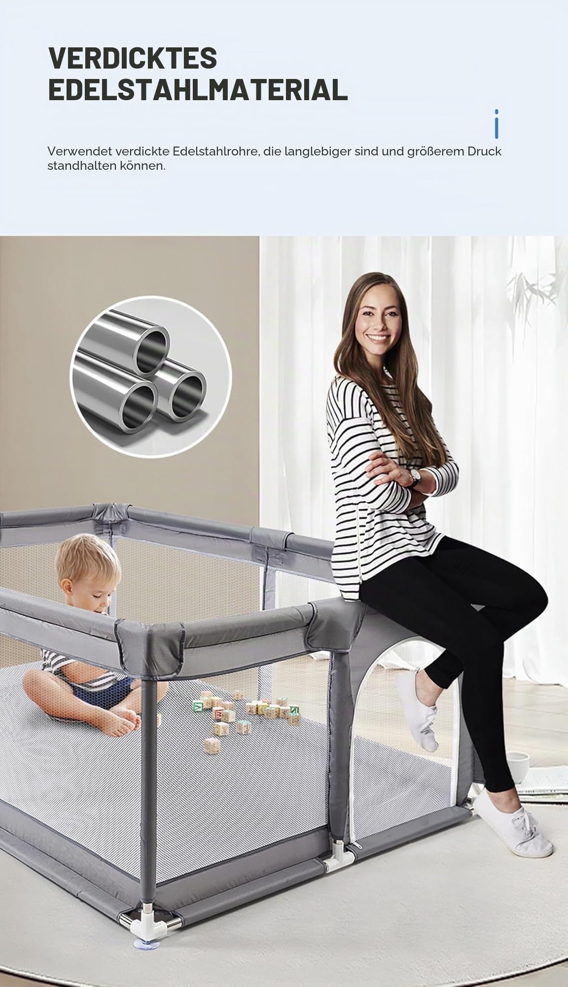 Laufstall Baby, Laufstall für Drinnen, Großer Laufgitter Baby, Kinderaktivitätszentrum Spielhof Spielplatzpark für Kinder mit Antikollisionsschaum (2.0 * 2.0M)