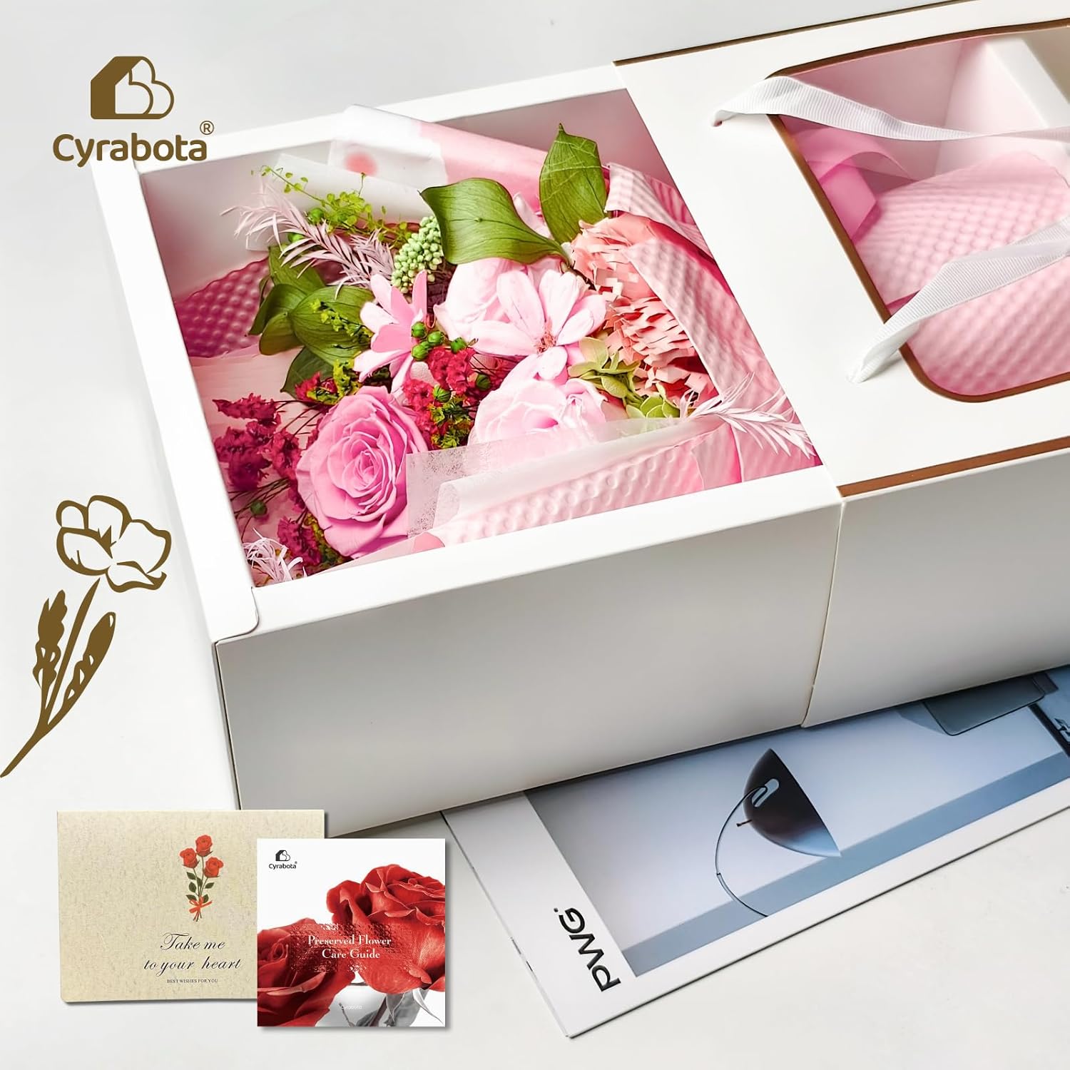 Preserved Flowers Bouquet with Vase Pink Real Roses, Last 1-3 Years Forever Roses, Eternal Flowers Valentine's Day Gifts for Her Women Wife,Mother Day Gift - Image 7