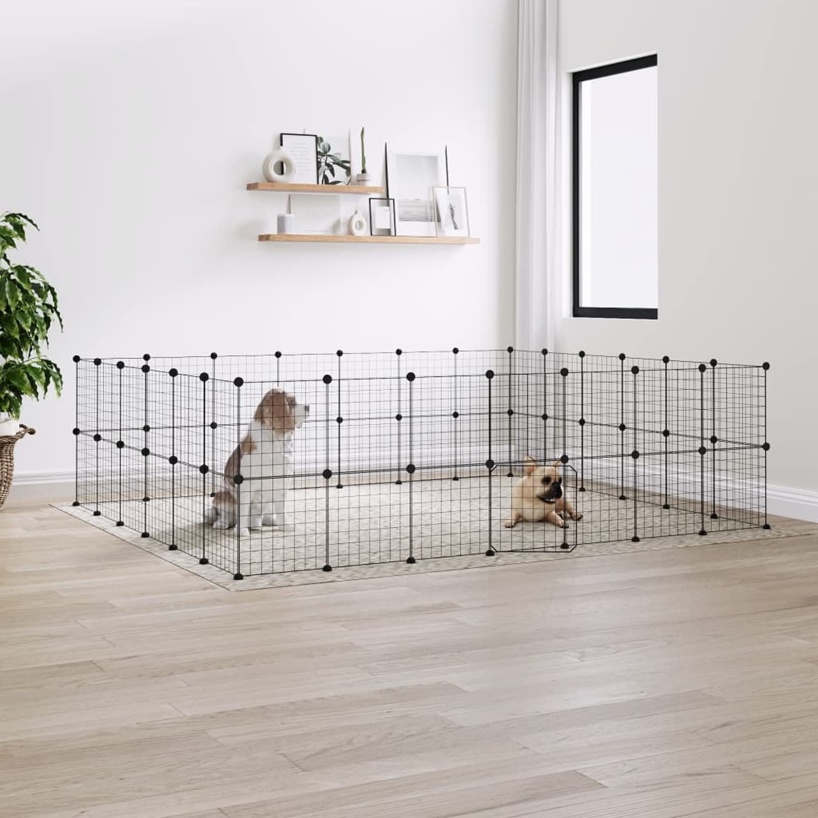 Gecheer Rabbit Run,Puppy Pen Wire Mesh Cages DIY Puppy Cages 52-Panel Pet Cage with Door Black 35x35 cm Steel for Puppy,Rabbit,Kitten,Hamster,Guinea Pig,Turtle,Hedgehog 4.3 cm Grid height