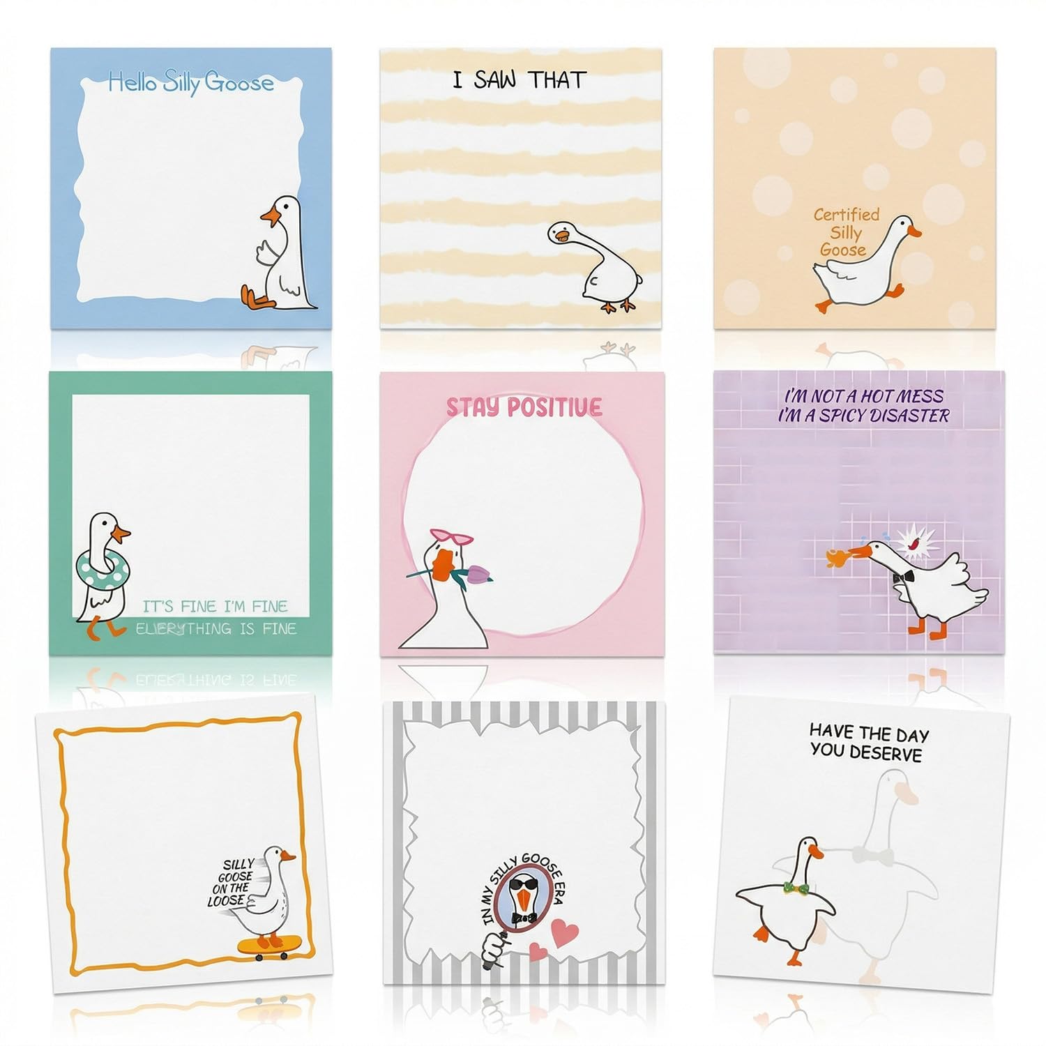 Tabanzhe 9 Pack Funny Sticky Notes 450 Sheets,Silly Goose Self-Adhesive Memo Pads 3x3 Inch Cute Post It Notes for School & Office Supplies