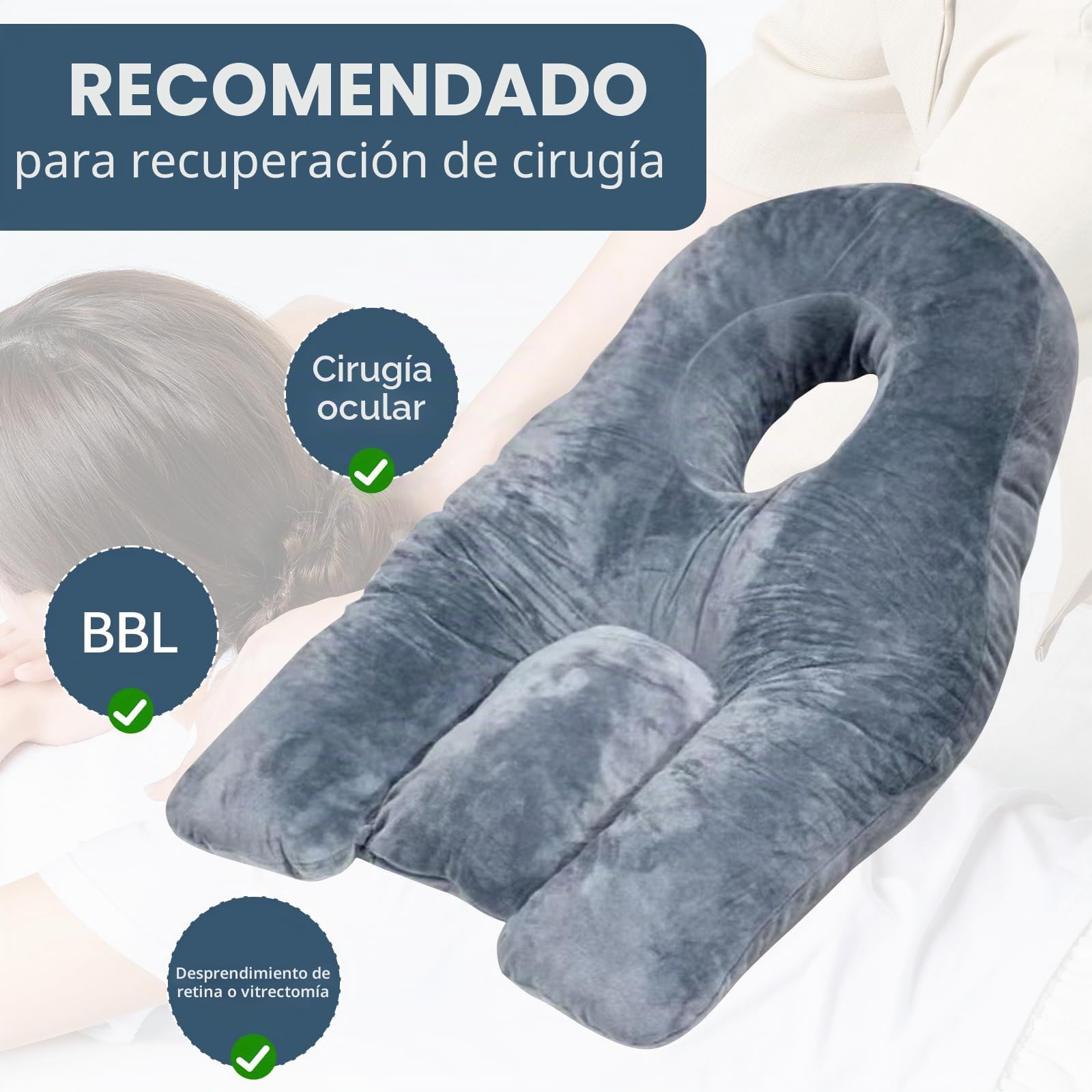 TWSOUL Almohada boca abajo para dormir para recuperación de cirugía de ojos o BBL, almohada propensa con agujero para vitrectomía o cirugía de retina, almohada de masaje en el hogar con espuma