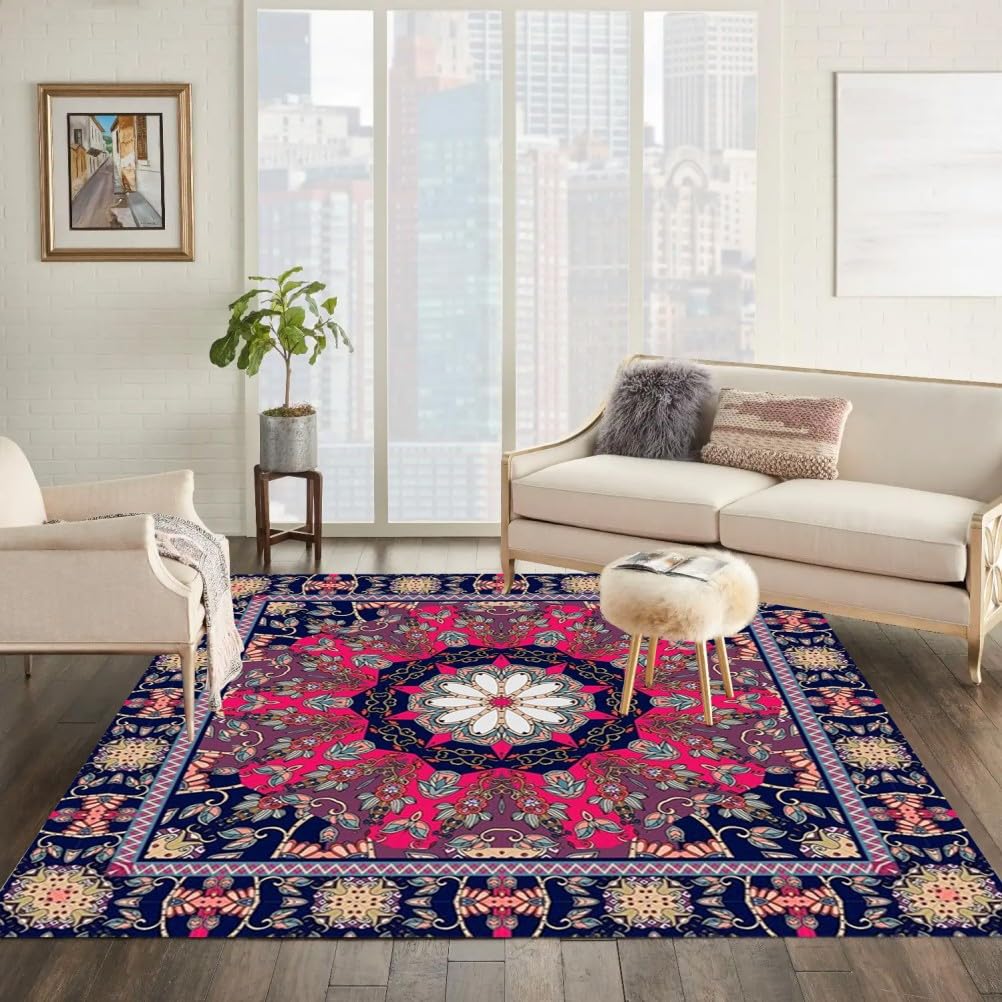 Amazon.com: Traditional Retro Floral Area Rug 6x6 Blue Red White