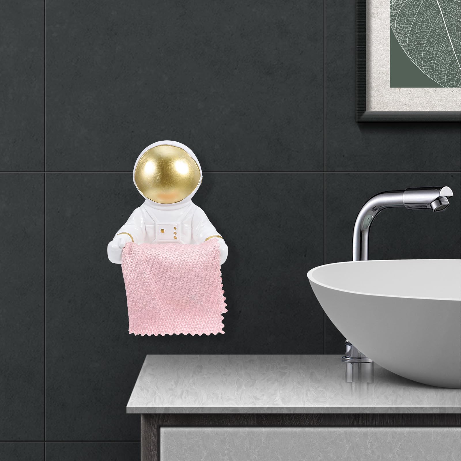 Portarrollos y Centros Comerciales para Hoteles sin Necesidad de Taladro Forma de Astronauta de Papel Higiénico de Pared en Resina Dorada Estilo Ligero y Portátil
