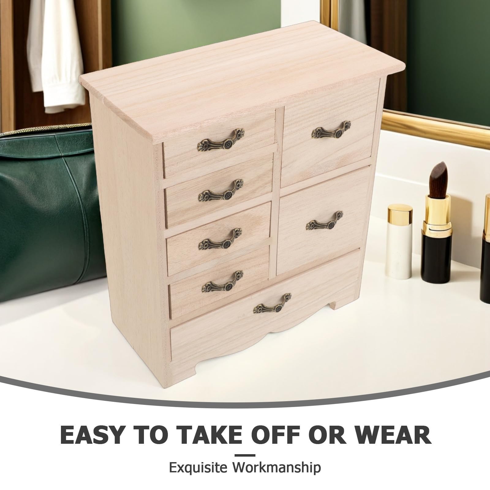 UKCOCO Portagioie Multi Cassetti in Legno Beige per Gioielli e DIY