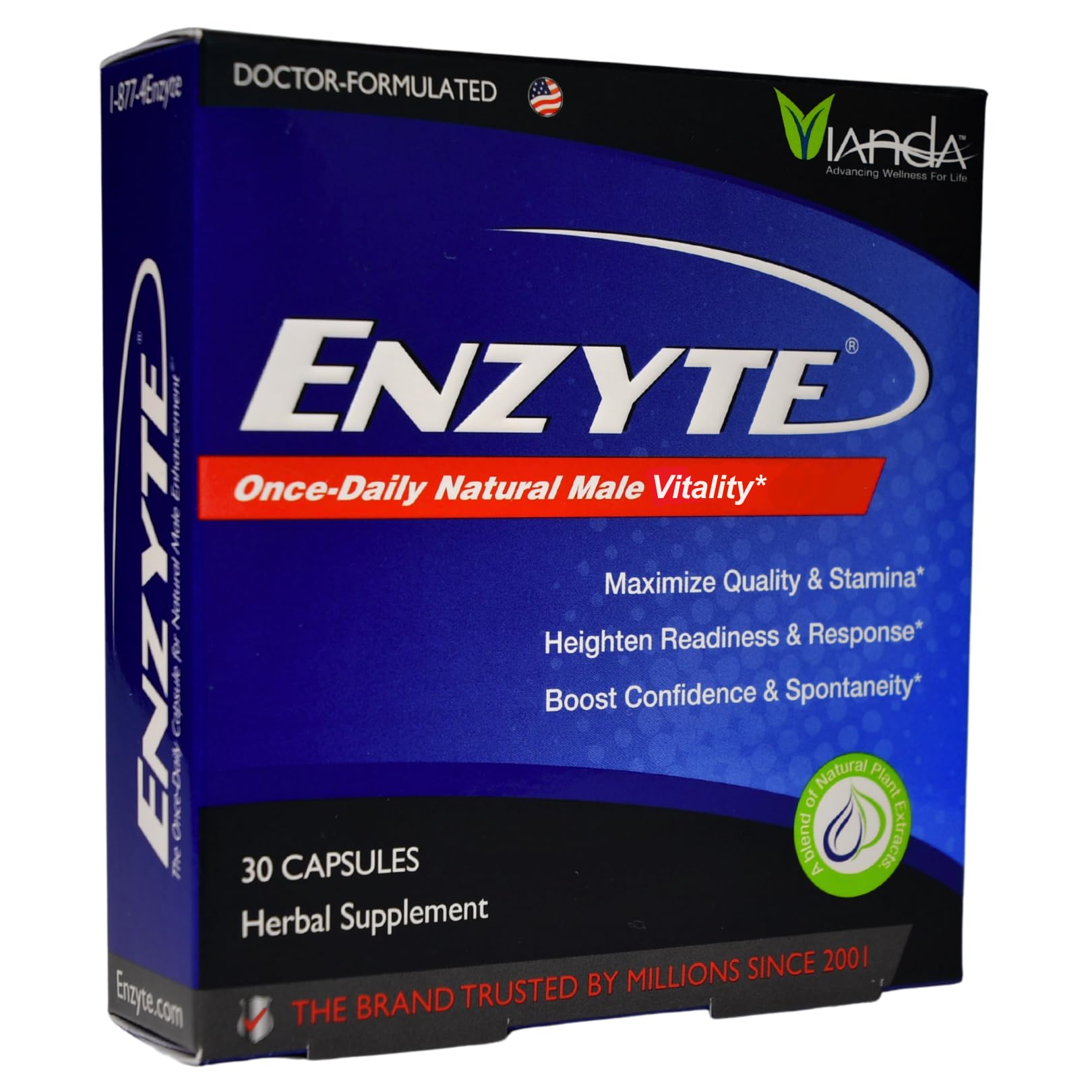 Enzyte® Natural Male Vitality Support | Daily Supplement for Men’s Health with Asian Ginseng, Ginkgo Biloba, Grape Seed, Epimedium, Muira Puama - 30 Capsules, 30 Day Supply