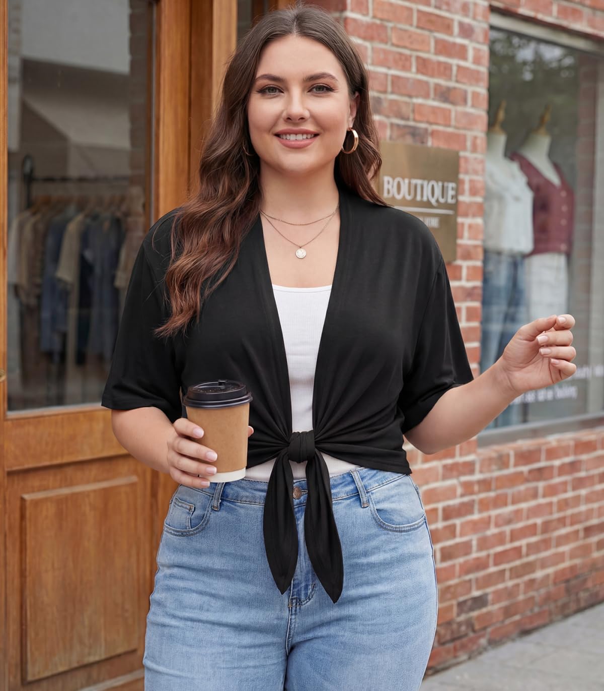 Plus Size Cardigan for Women Short Sleeve Cardigan with Pockets Summer Tops Lightweight Cover Up Layer - Image 5