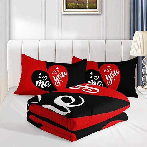 Miniatura 5 de Axolotl Mr Mrs - Juego de ropa de cama tamaño Queen, edredón para adultos, parejas, hombres y mujeres, juego de ropa de cama negro y rojo, edredón