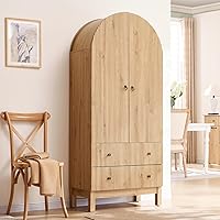 71" Fluted Arched Pantry Cabinet with Adjustable Shelves & 2 Soft-Close Drawers - Modern Freestanding Kitchen Storage Cupboard