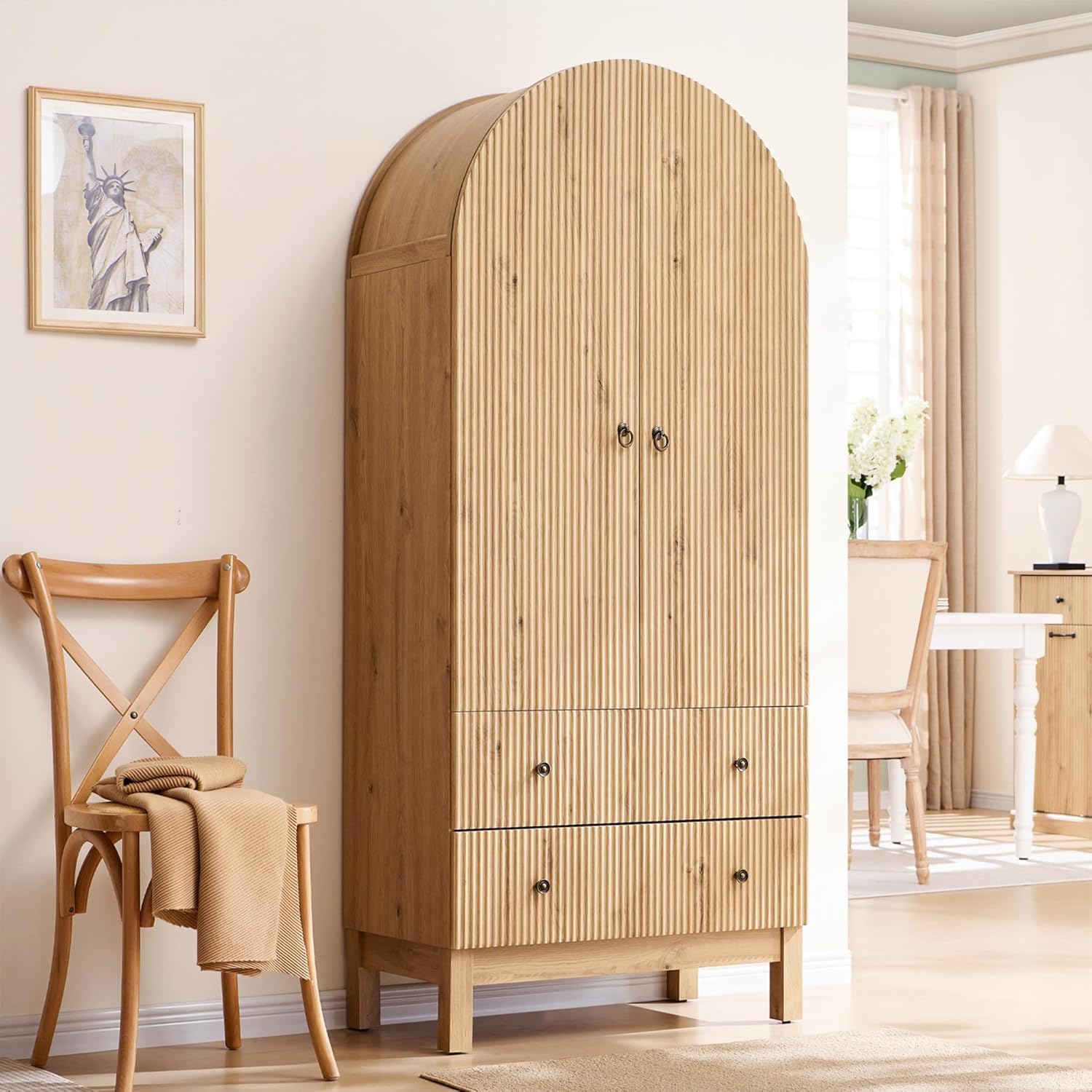 IFGET Fluted Arched Pantry Cabinet, 71" Tall Kitchen Storage Pantry Cabinet with Adjustable Shelves and 2 Large Drawers, Freestanding Morden Versatile