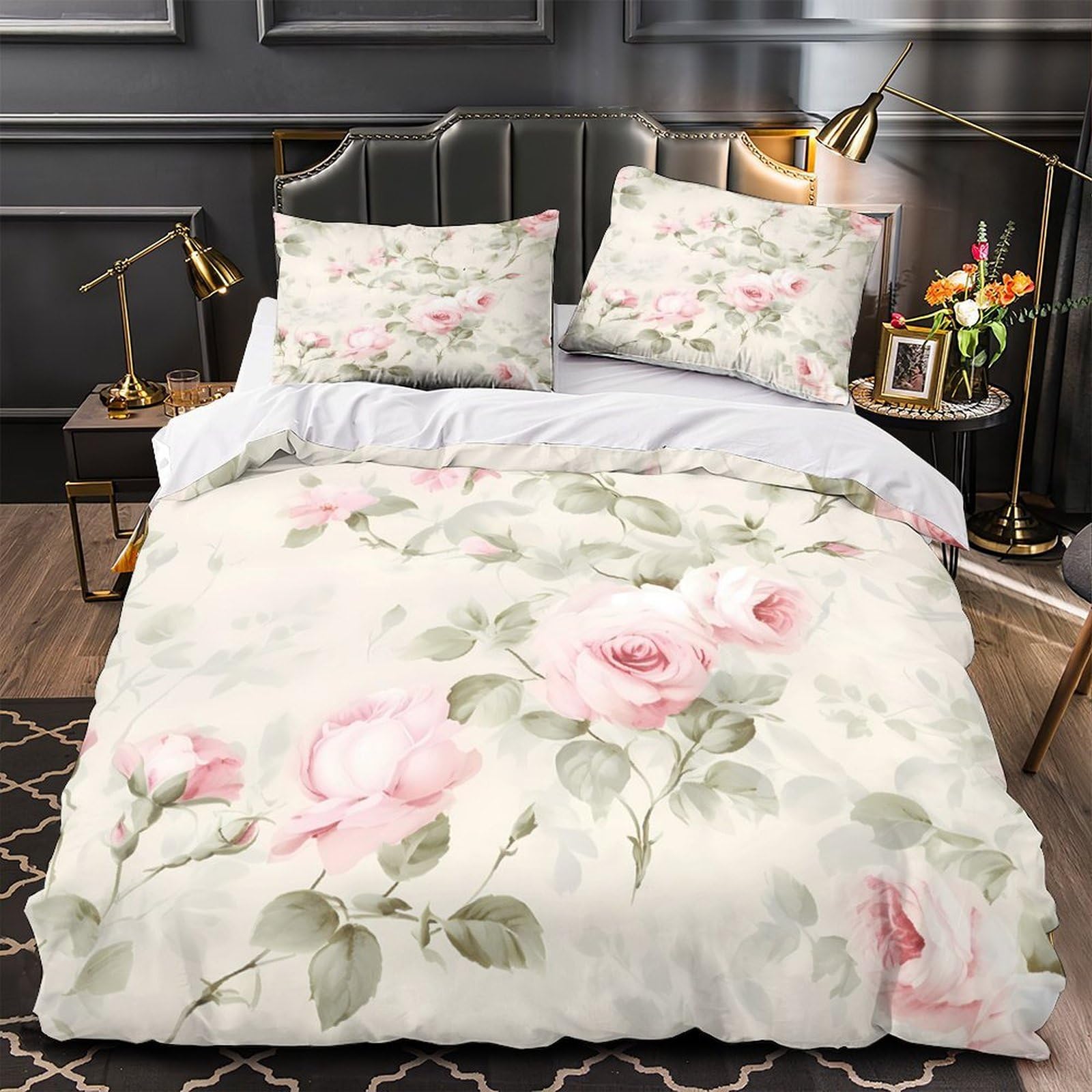 Housse de couette rose 200x200 cm avec taie d'oreiller en microfibre pour lit double