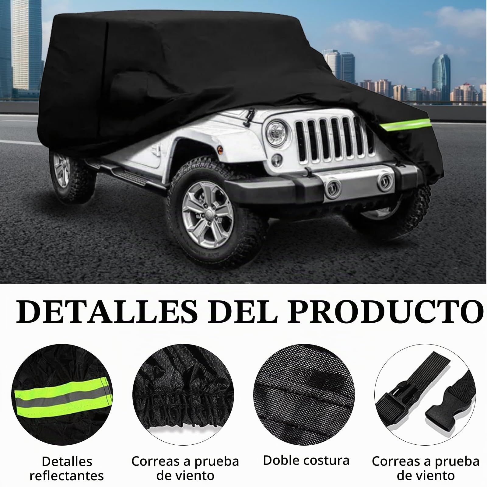 Funda para Coche, Funda Impermeable para Coche para Jeep Wrangler De 2 Puertas, Anti UV, Funda para Coche Interior Y Exterior para Cj Yj Tj Y Jk Funda para Invierno Y Verano para Todo Tipo De Clima