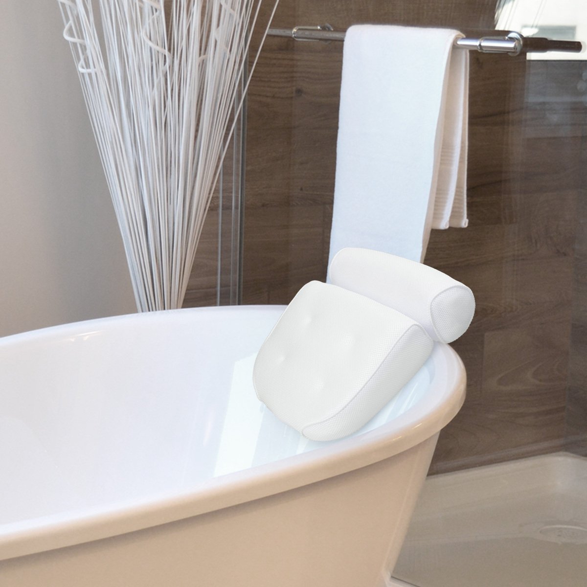 Materassino Per Vasca Da Bagno Navaris - Con Cuscino Integrato, Ventose E Mesh Traspirante, Bianco - Foto 2