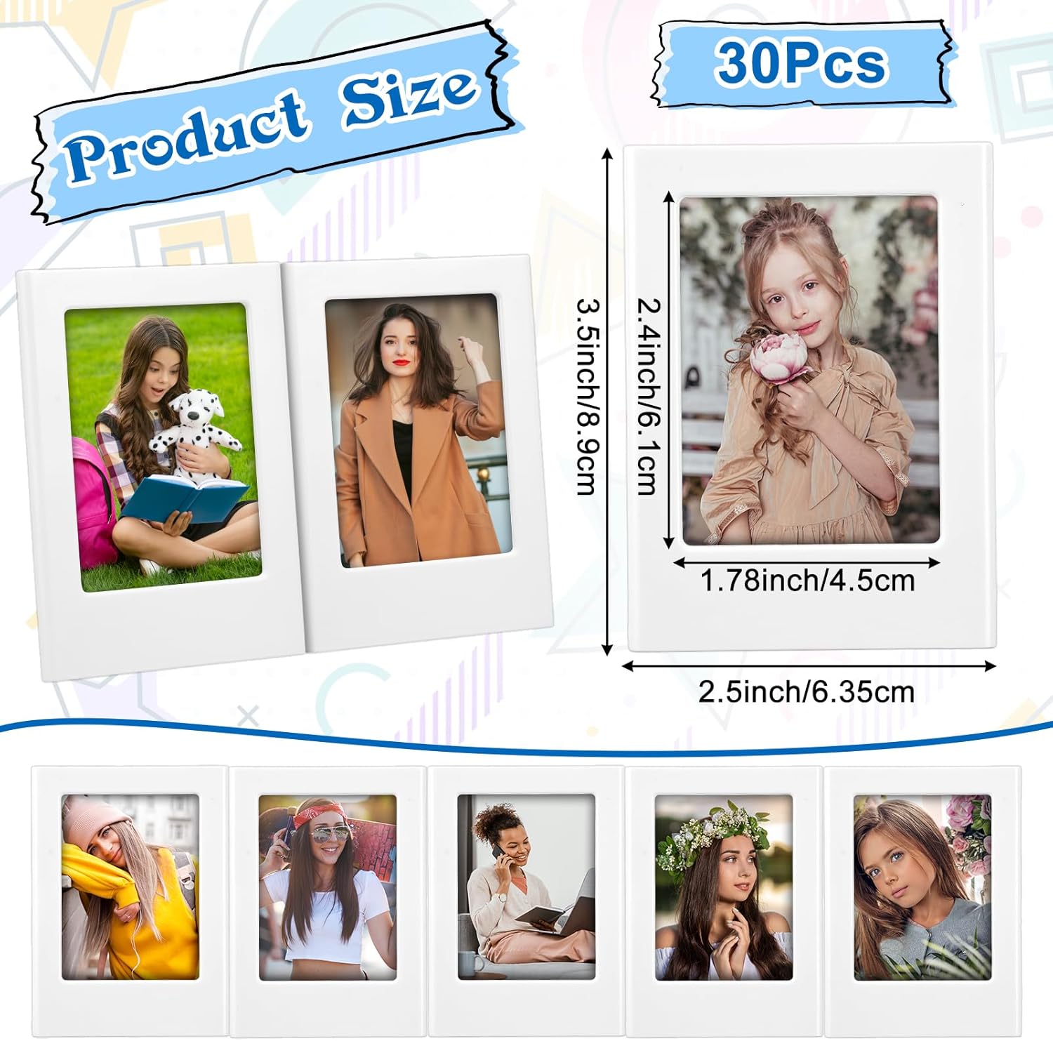 30 Pack Mini Magnetic Picture Frames, 2x3 Inch Small Table Photo Holders For Fridge, Whiteboard, Locker Decor White