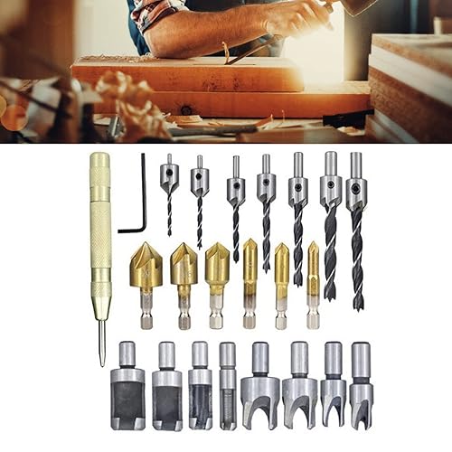 Miniatura 2 de Yosoo 23 Piece Stainless Steel & Brass Drill Bit Set with 14" Hex and 38" Round Shank Countersink Bits for Wood, Metal, and DIY Projects Drilling