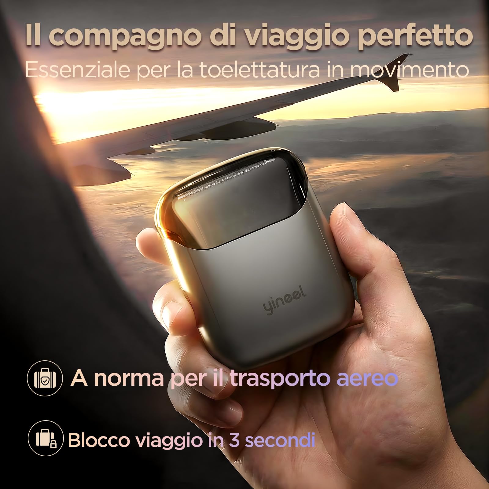 Yineel VT100 Rasoio Elettrico Uomo, Mini Rasoio a Lamelle con 3 Testine Flottanti, Impermeabile IPX7, Type-C Ricarica, Compatto e Portatile, con Custodia, Regalo per Uomo