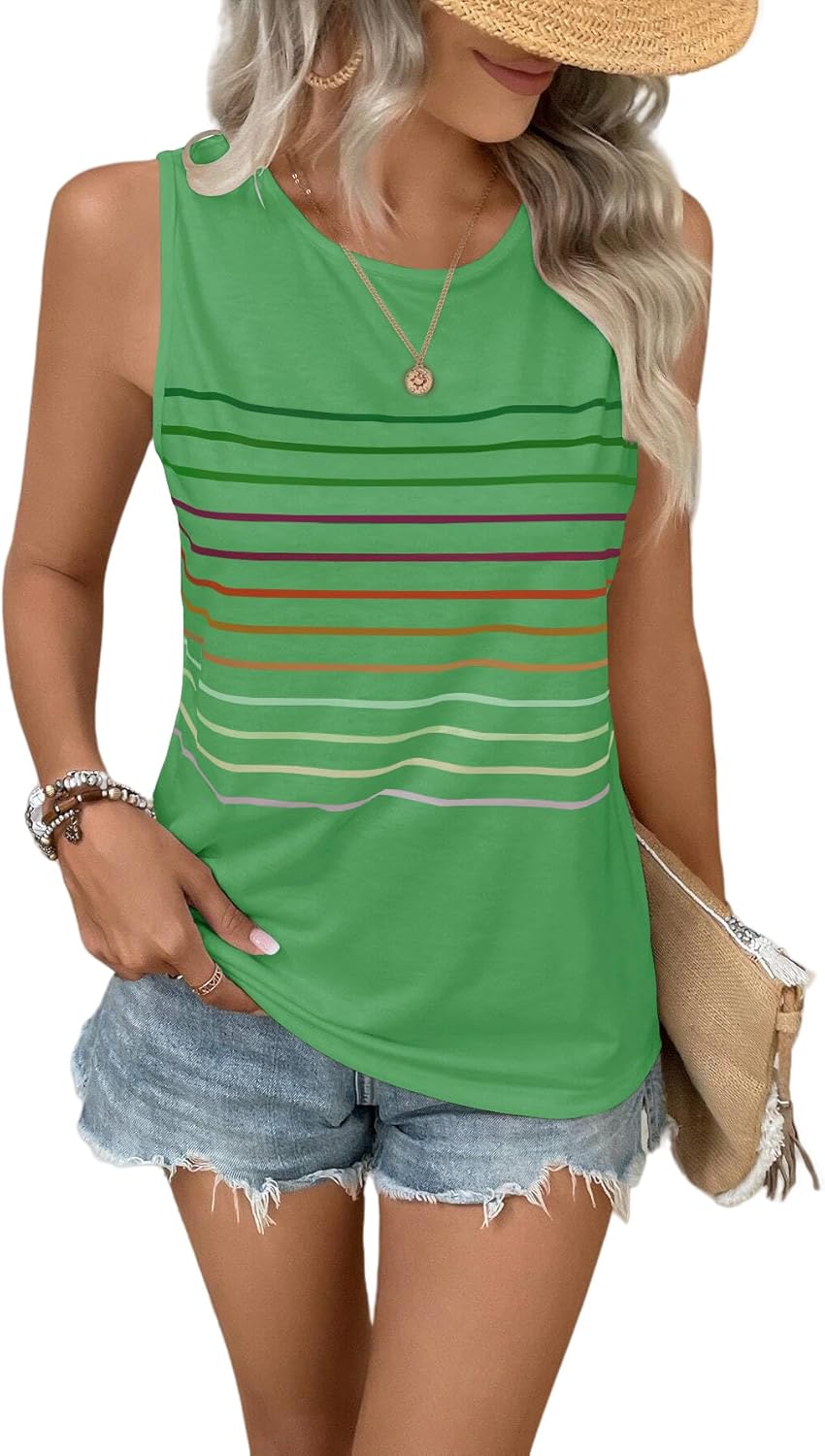 EyMuse Tank Tops for Women Summer Striped Sleeveless Tee Loose Casual Crewneck Shirts 2026 Fashion Beach Vacation Clothes