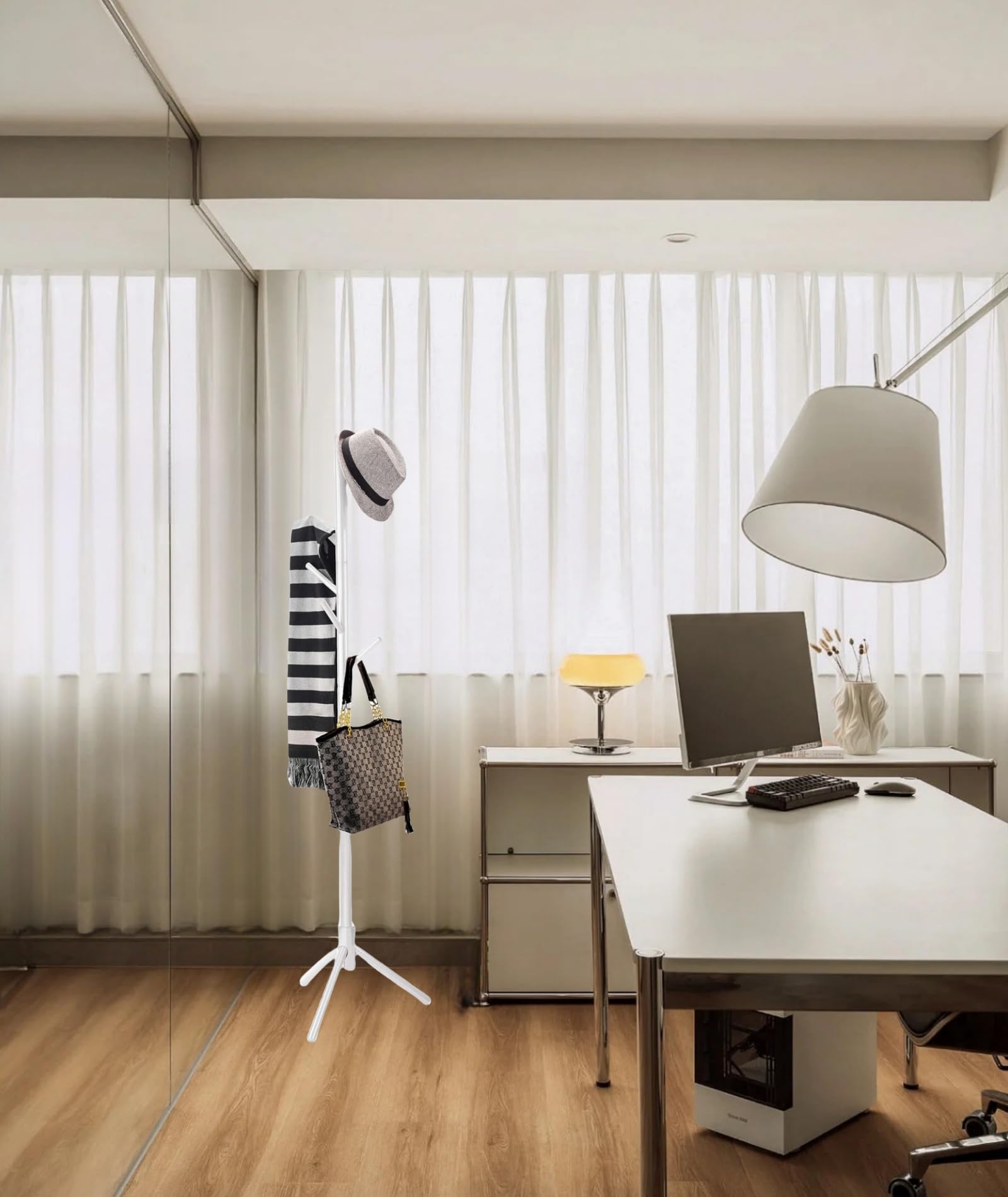 Garderobenständer, Kleiderständer aus Massivholz, mit 6 Haken und 3 verstellbaren Größen, Garderobe in Baumform, für Schlafzimmer, Flur, Eingang, Büro, für Hüte, Mäntel, (Weiß