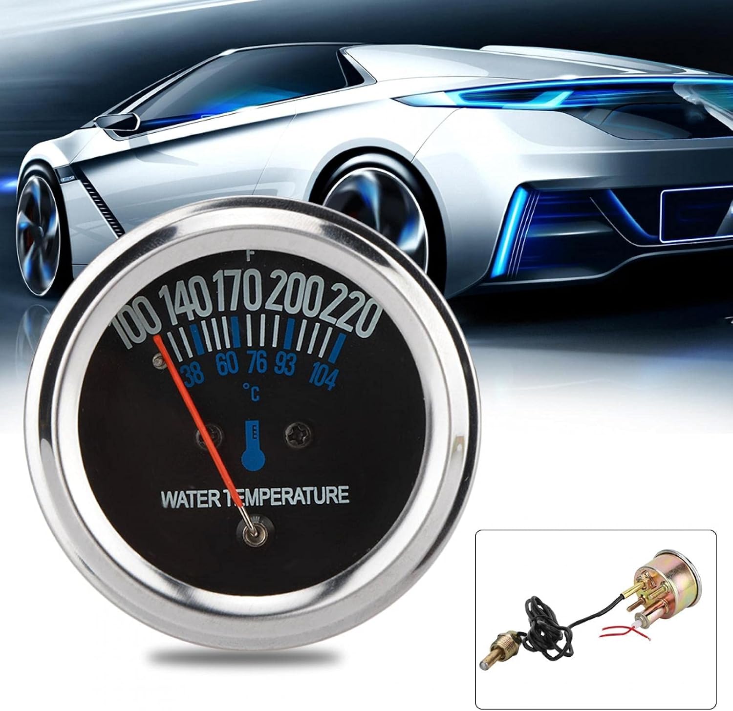 Metal Car 52mm Mechanical Water Temperature Temp Meter Gauge 38-104? 12V Yellow Light-Quality is Our Culture