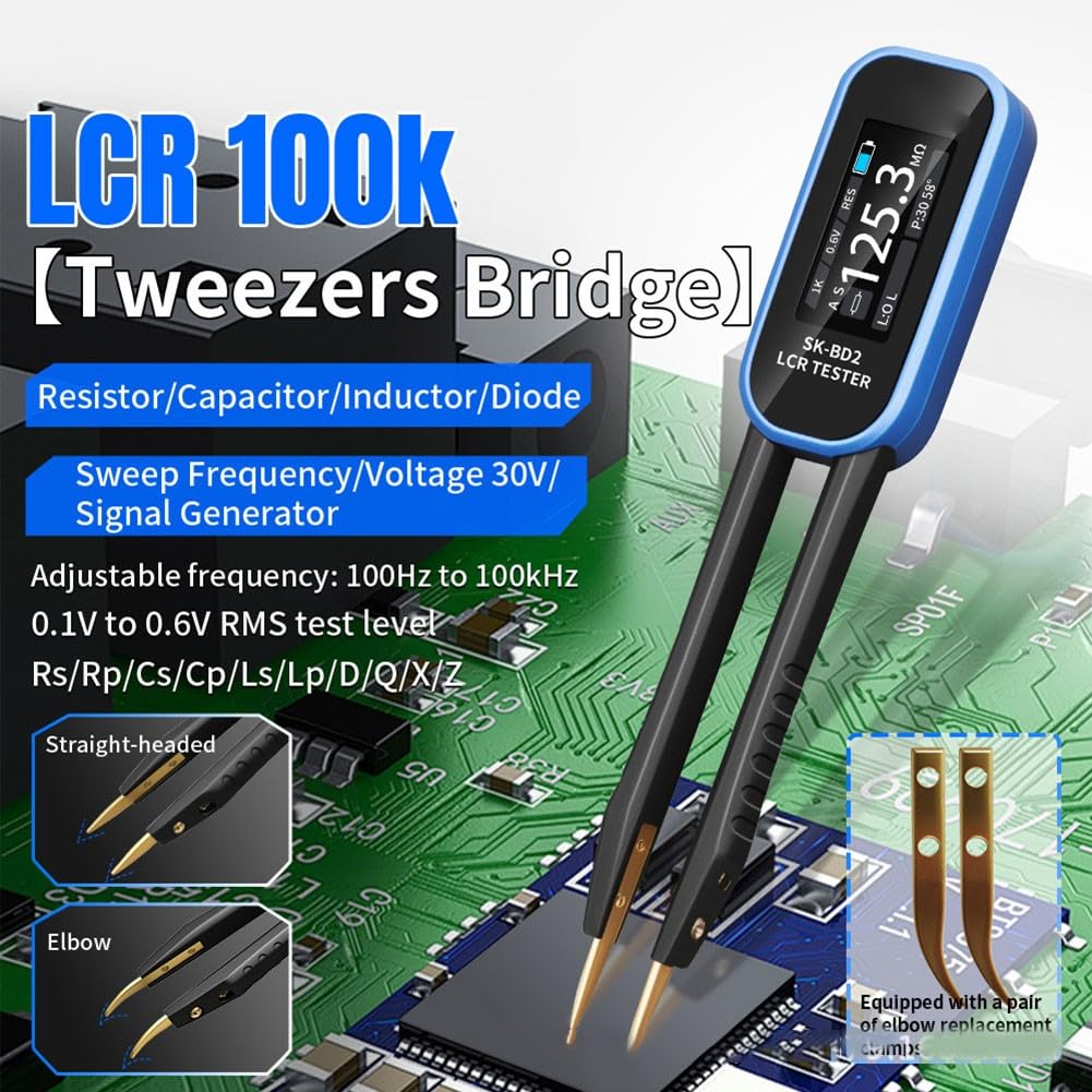 SK-BD2 Digital LCR Meter Tweezers-Type Impedance Analyzer with 1.47-inch Color Screen Type-C Charging for SMD Testing Auto Hold Function