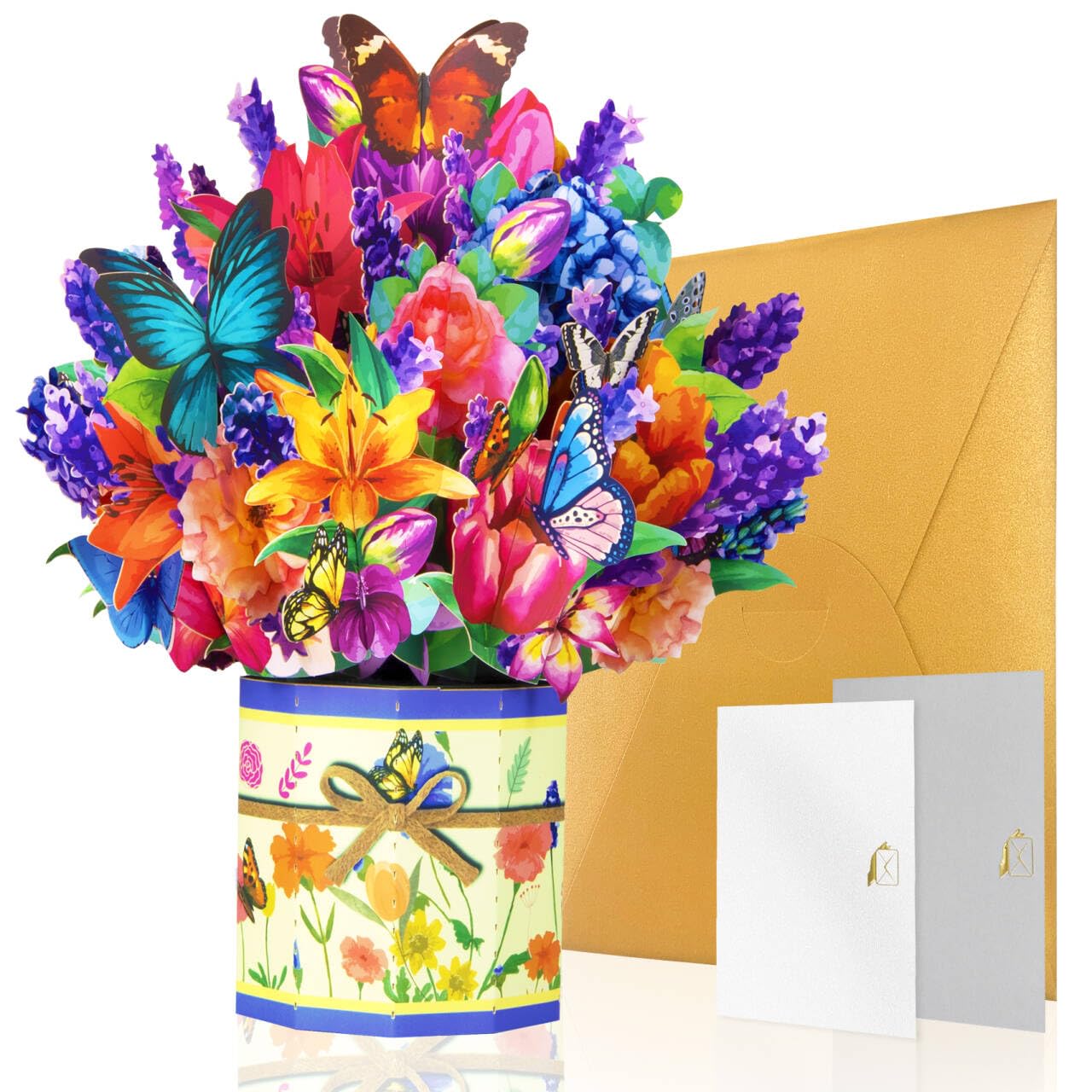 GREETING ART Pop Up Flower Cards,Roses & Butterflies,9 inch Forever Flower Paper 3D Popup Cards with Note Cards and Envelope for Birthday, Mother's Day, Get Well, Holiday Decorations