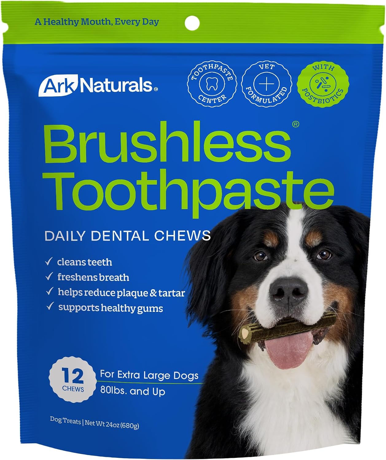 Ark Naturals Brushless Toothpaste Dog Dental Chews - XL Breeds (12 ct)