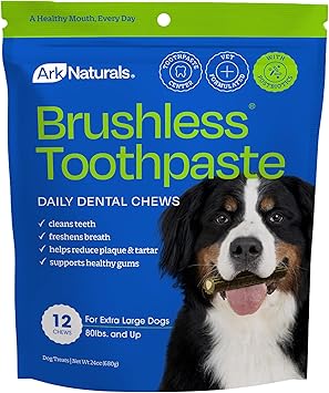 Ark Naturals Brushless Toothpaste, Dog Dental Chews for Extra Large Breeds, Freshens Breath, Unique Texture Helps Reduce Plaque & Tartar, 24oz, 1 Pack