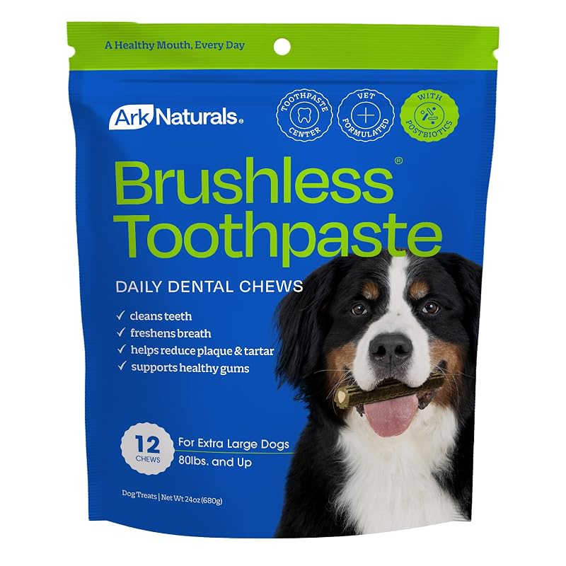 Petisco Dental para Cães ARK NATURALS Brushless Toothpaste com Centro de Pasta Dental – Raças Extragrandes, Pacote com 12