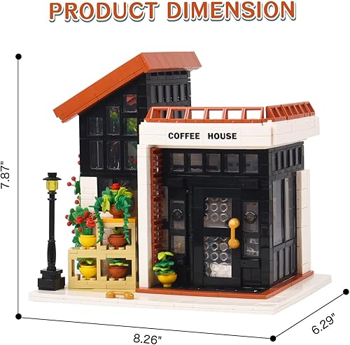 Miniatura 6 de Allhero City Coffee House - Juego de construcción con cadena de luz LED, juego de bloques de construcción de café creativo para adultos, niños y