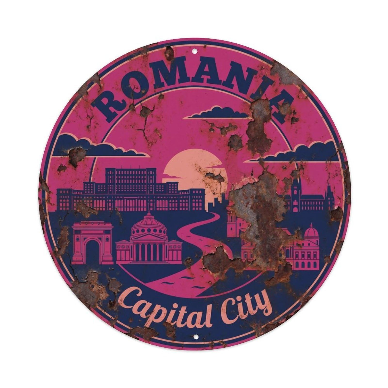 Fqcyn Style Vintage Travel Romania Capital Skyline Metal Tin Sign