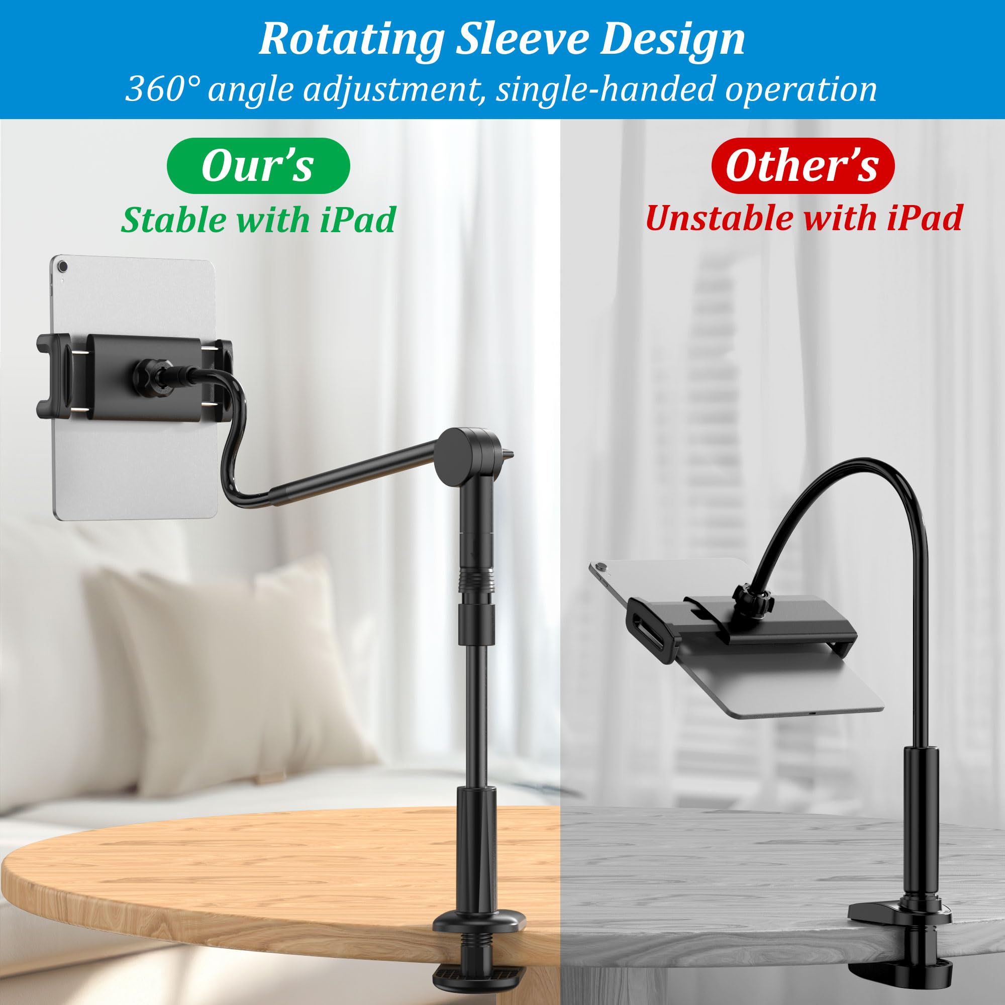 PlusAcc Supporto per Kindle a Collo di Cigno Regolabile per Lettura a Letto, Scrivania e Comodino, Compatibile con Kindle, Kobo e Tablet