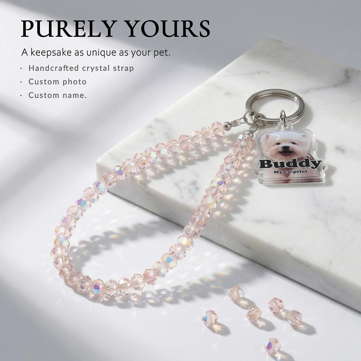 Custom Pet Photo Phone Charm Wrist Strap Personalized Beaded Crystal Gift for Dog Cat Mom