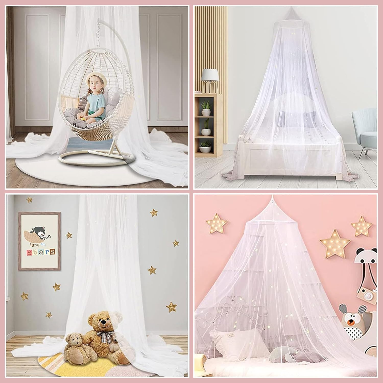 4 Pack Mosquito Net for Bed, King Canopy Bed Curtains Queen Size from Ceiling,Dome Mosquito Netting Bed Tent Twin Girls Canopy Bed Decor for Baby Crib,Kid Bed and Adult Beds