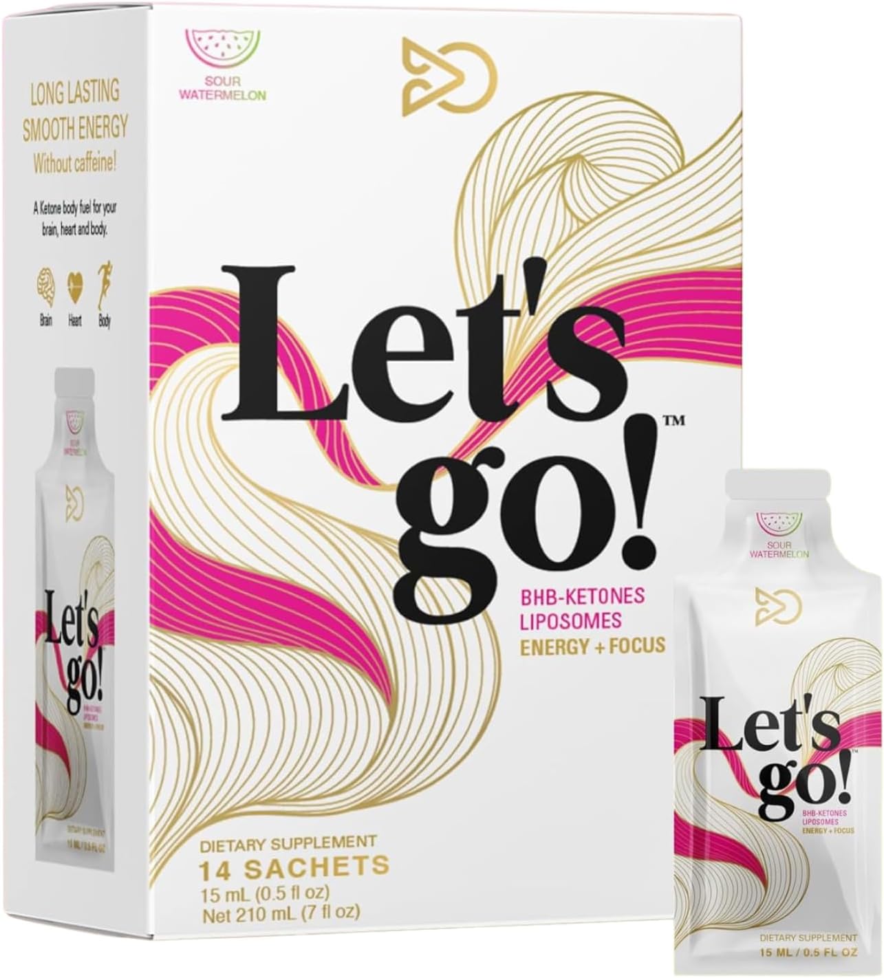 LET GO Sour Watermelon BHB Ketone Gel | Exogenous Ketones Supplement for Energy & Focus | Caffeine-Free | Keto Electrolytes [14 Pack]