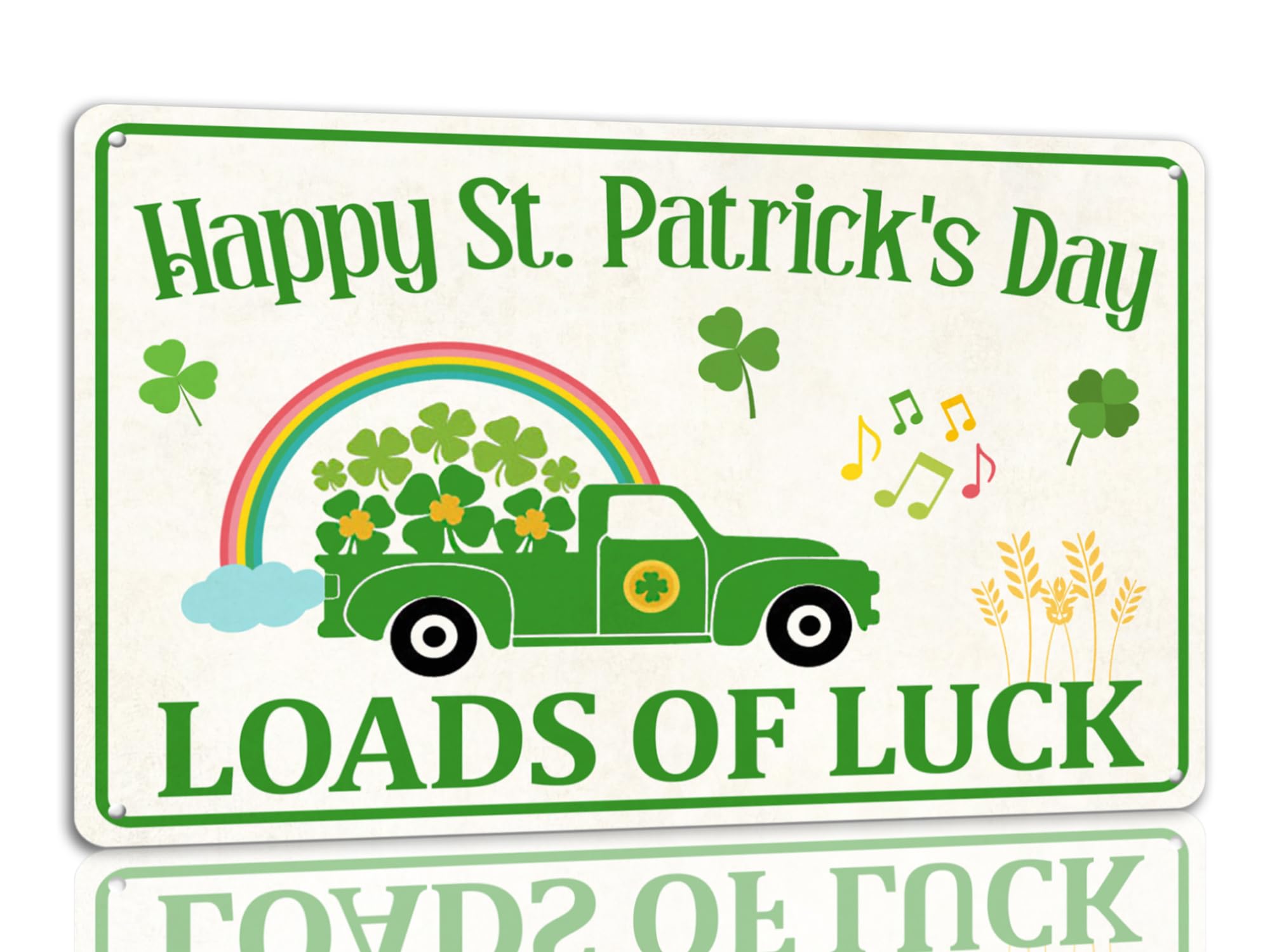 SMAZDFXX Happy St Patrick's Day Tin Sign Loads Of Luck Metal Signs Irish Holiday Decor Green Shamrock Lucky Clover Wall Hanging Decorations For Home Kitchen Office 5.5"x8"