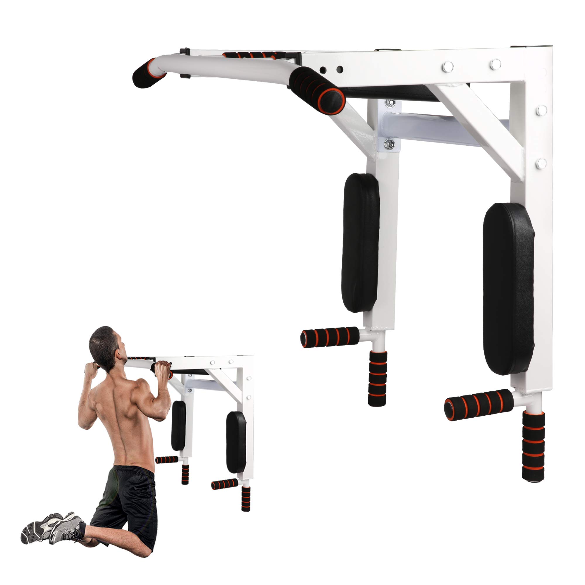 Wall Mounted Pull Up Bar Multifunctional Chin Up Bar and Dip Station Heavy Duty Steel Strength Training Indoor Fitness Equipment for Home Gym,Supports to 330 Lbs