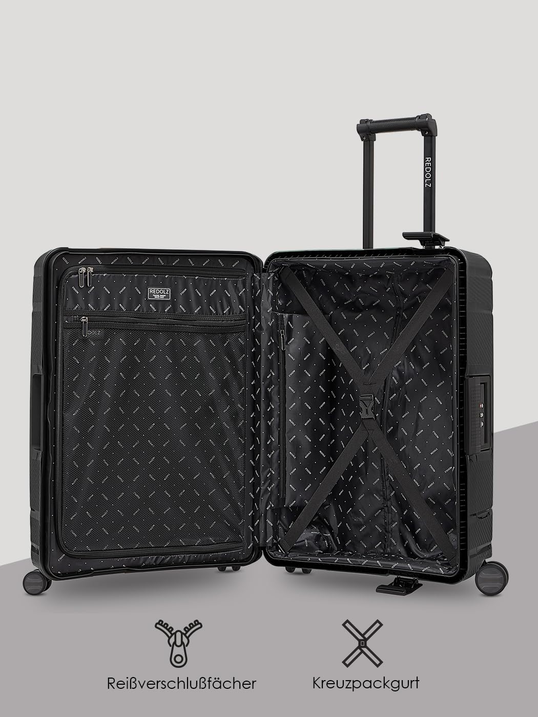 REDOLZ Essentials 15 artykułów podstawowych, Deep Black, M (65 cm), Walizka z twardą obudową z rolkami obrotowymi