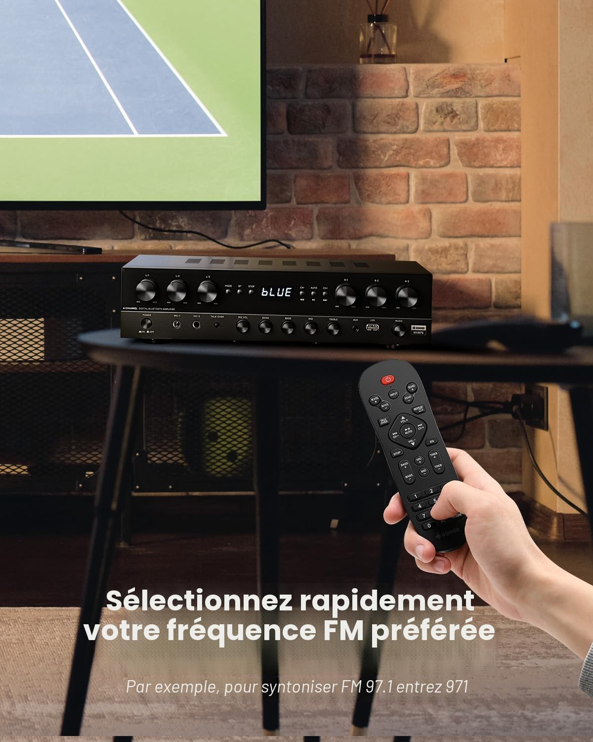 Donner Amplificateur Audio Ampli HiFi, 1000 W de Puissance Maximale 6 Canaux avec Bluetooth 5.3, USB, FM, 2 Entrées Micro, RCA, Fibre/Coaxial Entrées pour Haut-parleurs Domestiques, Karaoké