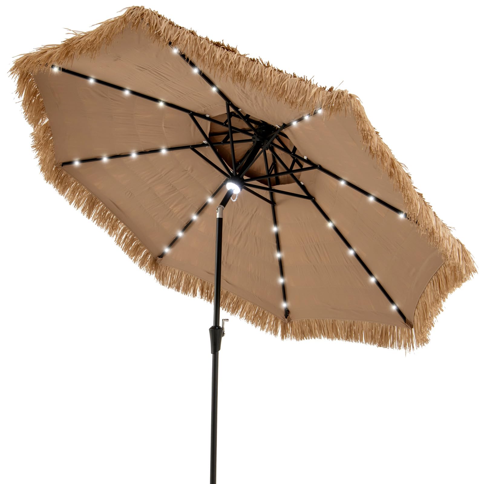 GYMAX Ombrellone da Spiaggia Pieghevole 2 M, Ombrellone di Paglia con 8 Stecche, Struttura in Metallo, Ombrello con Direzione Regolabile, Arredo da Esterno (Naturale/D.2,9 x H.1,9M)