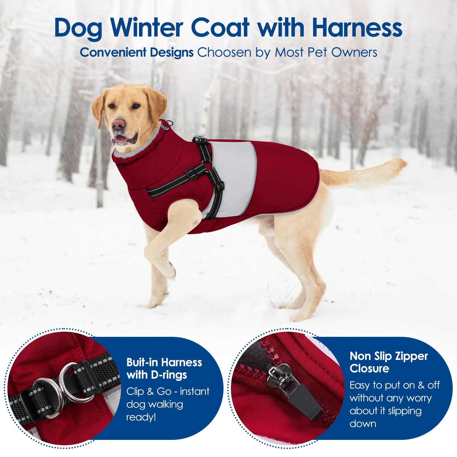KOESON Abrigo para perro, chaqueta cálida de invierno para perro con arnés integrado para caminar fácilmente, abrigo con forro polar para clima frío para perros medianos, chaqueta acolchada