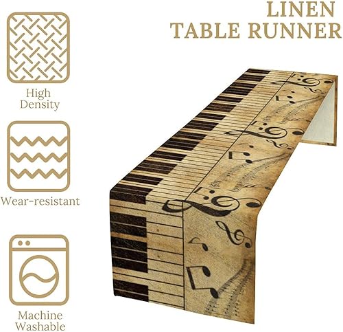 Miniatura 4 de Camino de mesa musical, notas retro, teclas de piano, camino de mesa para el hogar, interior, exterior, cocina, vacaciones, fiesta, decoración de