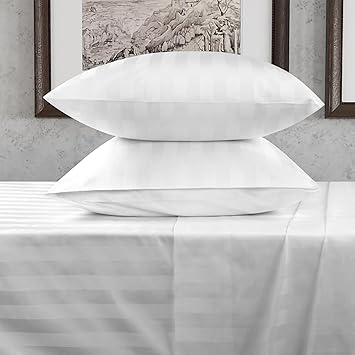 URBANHUT 800 Thread Count Egyptian Cotton Twin Size Damask Striped Sheets Set (4 Pc) - Ultra Soft & Smooth, Thick & Crisp Sateen Weave Twin Bedsheets, Fits Upto 16" Mattress - White