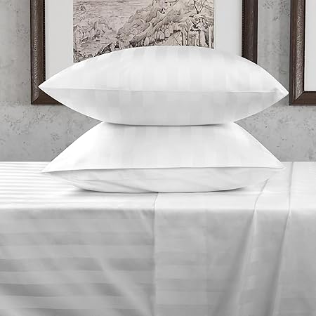 URBANHUT 800 Thread Count Egyptian Cotton Twin Size Damask Striped Sheets Set (4 Pc) - Ultra Soft & Smooth, Thick & Crisp Sateen Weave Twin Bedsheets, Fits Upto 16" Mattress - White