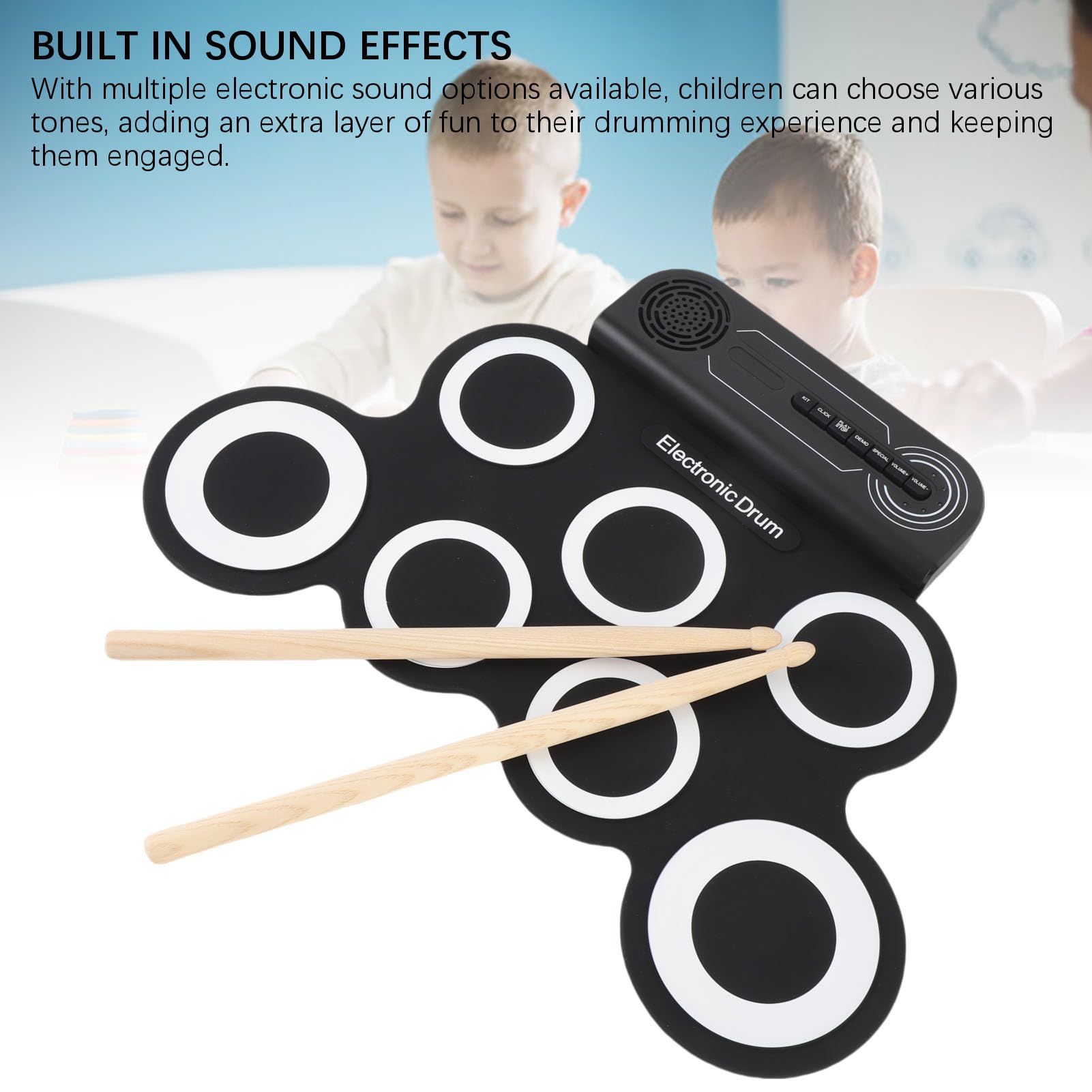 Roll Up Drum Practice Pad, Electronic Drum Pad Set for Kids with Sound Effects for Early Childhood Education