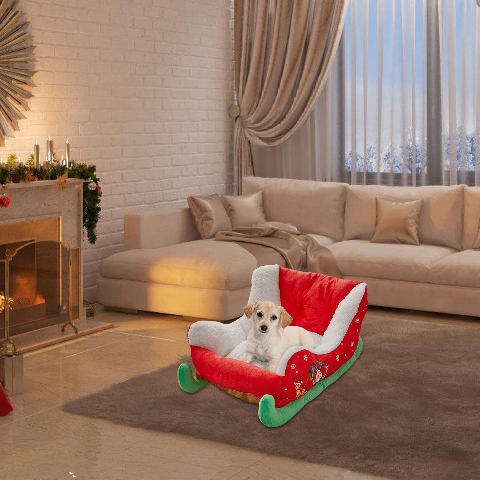 Produktbild von Weihnachts-Katzenbett, Weihnachtsschlitten-Hundebett, Plüsch-Weihnachts-Haustierbett Für Drinnen Und Draußen, Waschbare Weihnachts-Hundebetten Für Große Hunde, Weihnachtsdekoration, Weiches, Bequemes